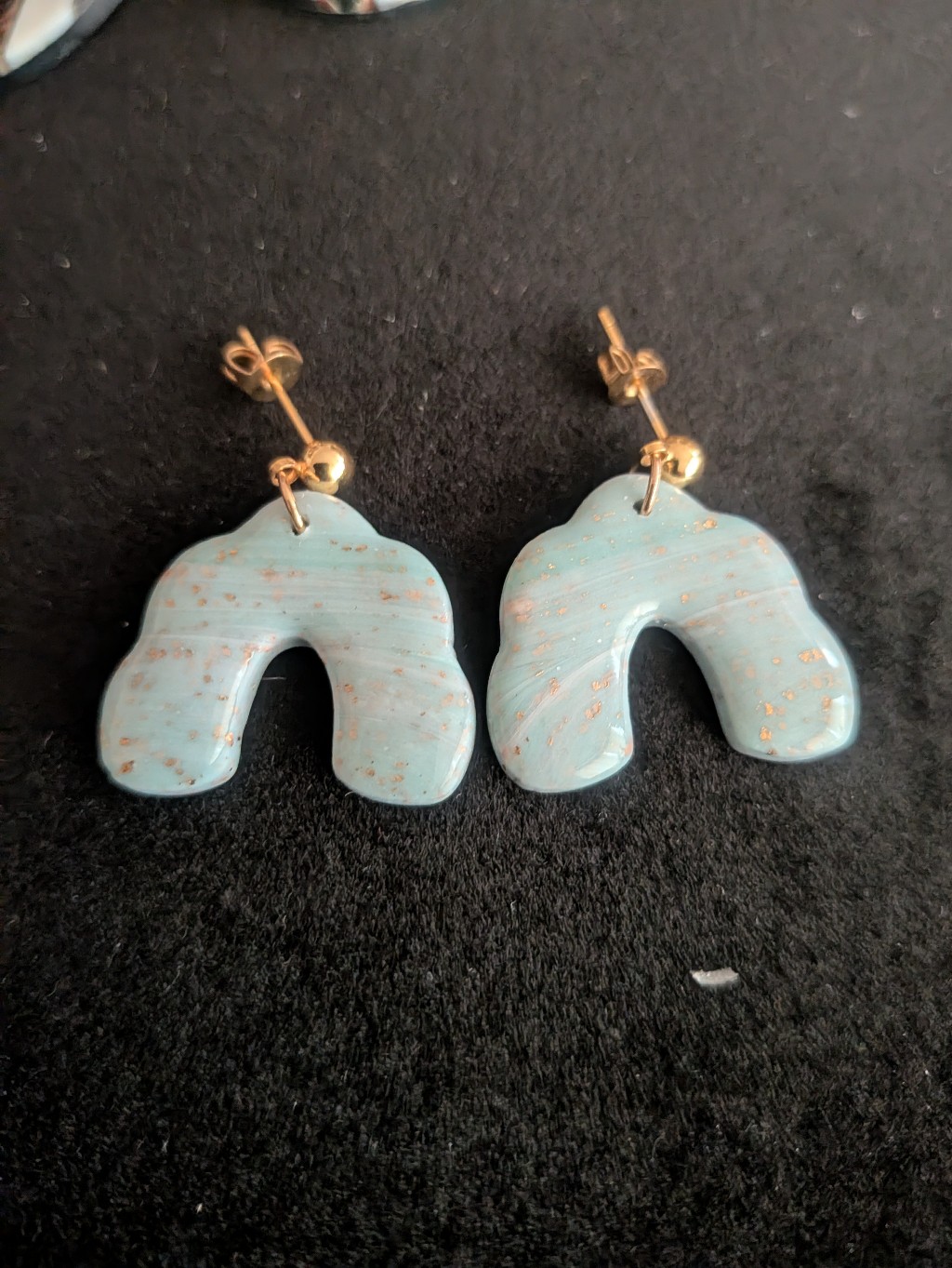 Earrings Feature A Blue Marbled Design With Gold Flakes And Hypoallergenic Post